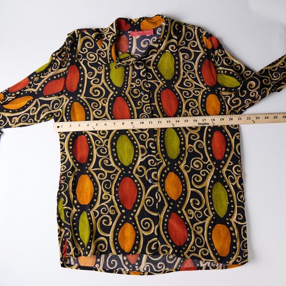 Vtg Alain Manoukian Boho Tribal Button Shirt Blouse 90s Indie maximalist Size 8 - Picture 4 of 10
